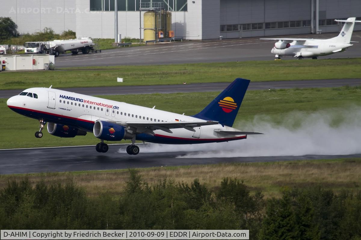 D-AHIM, 2009 Airbus A319-112 C/N 3818, departure with a lot of spume after a downpour