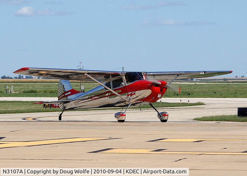 N3107A, 1953 Cessna 170B C/N 25751, Classic Cessna 170B landing at Decatur, Illlinois KDEC.