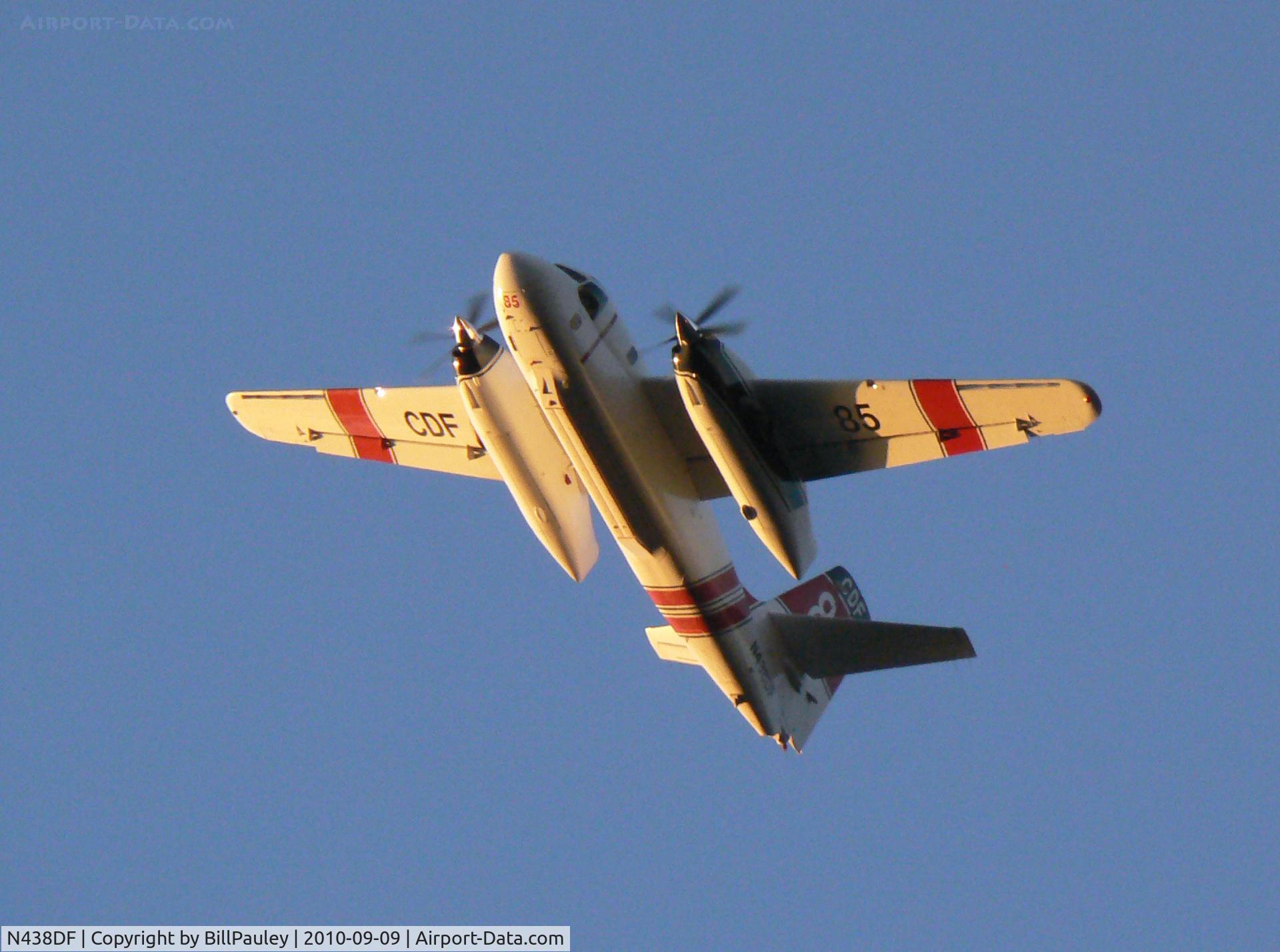 N438DF, Marsh Aviation S-2F3AT C/N 151640, One of two CALFIRE S-2F3AT tanker circling over San Bruno, CA, site of massive natural gas pipeline explosion.  CALFIRE's Bell EH-1 N495DF also on site as a Cal Fire OV-10 Bronco coordinated drops.