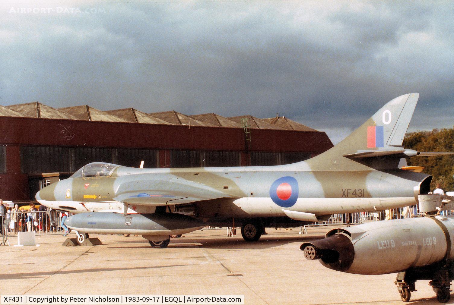 XF431, 1956 Hawker Hunter FGA.9 C/N S4/U/3307, Hunter FGA.9 of RAF Brawdy's 79 Squadron in the static park at the 1983 RAF Leuchars Airshow.