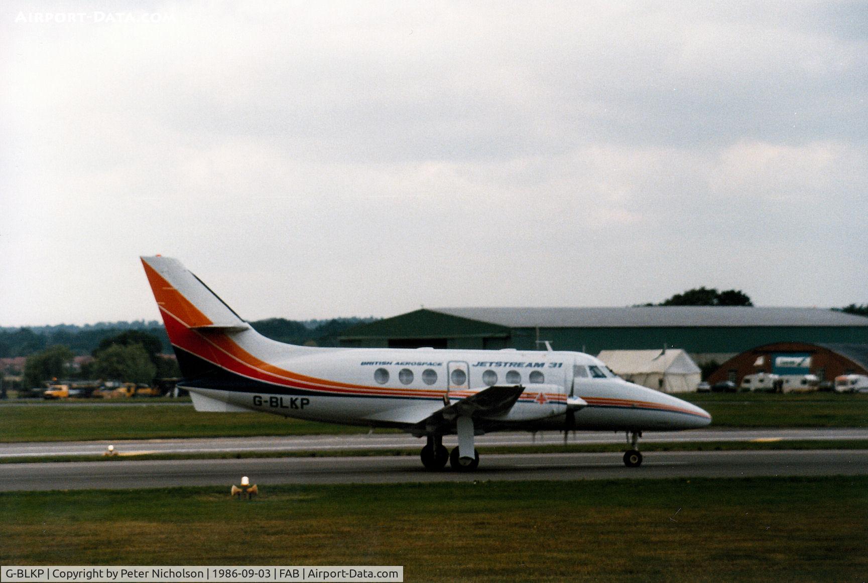 G-BLKP, 1984 British Aerospace BAe-3100 Jetstream 31 C/N 634, British Aerospace demonstrated this Jetstream at the 1986 Farnborough Airshow.