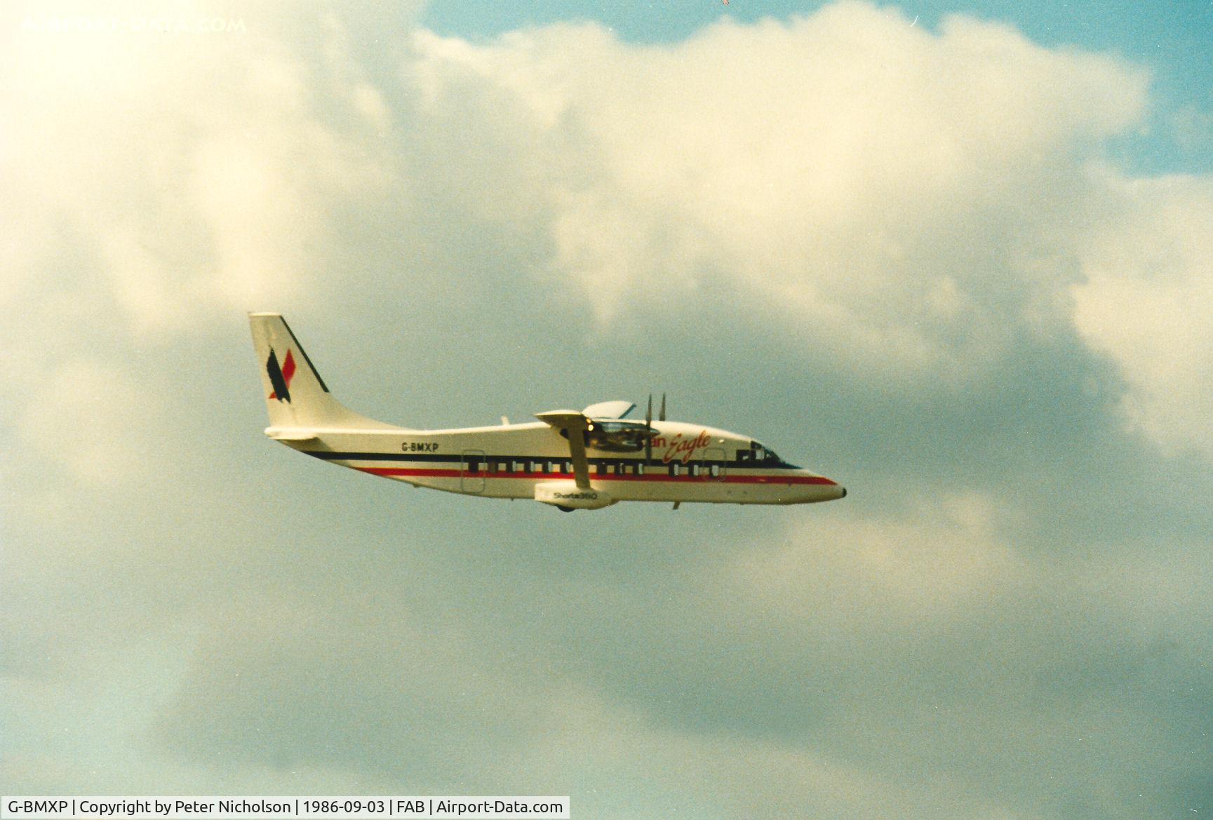G-BMXP, 1986 Short 360-200 C/N SH.3700, This Shorts 360 demonstrated at the 1986 Farnborough Airshow was destined for American Eagle.