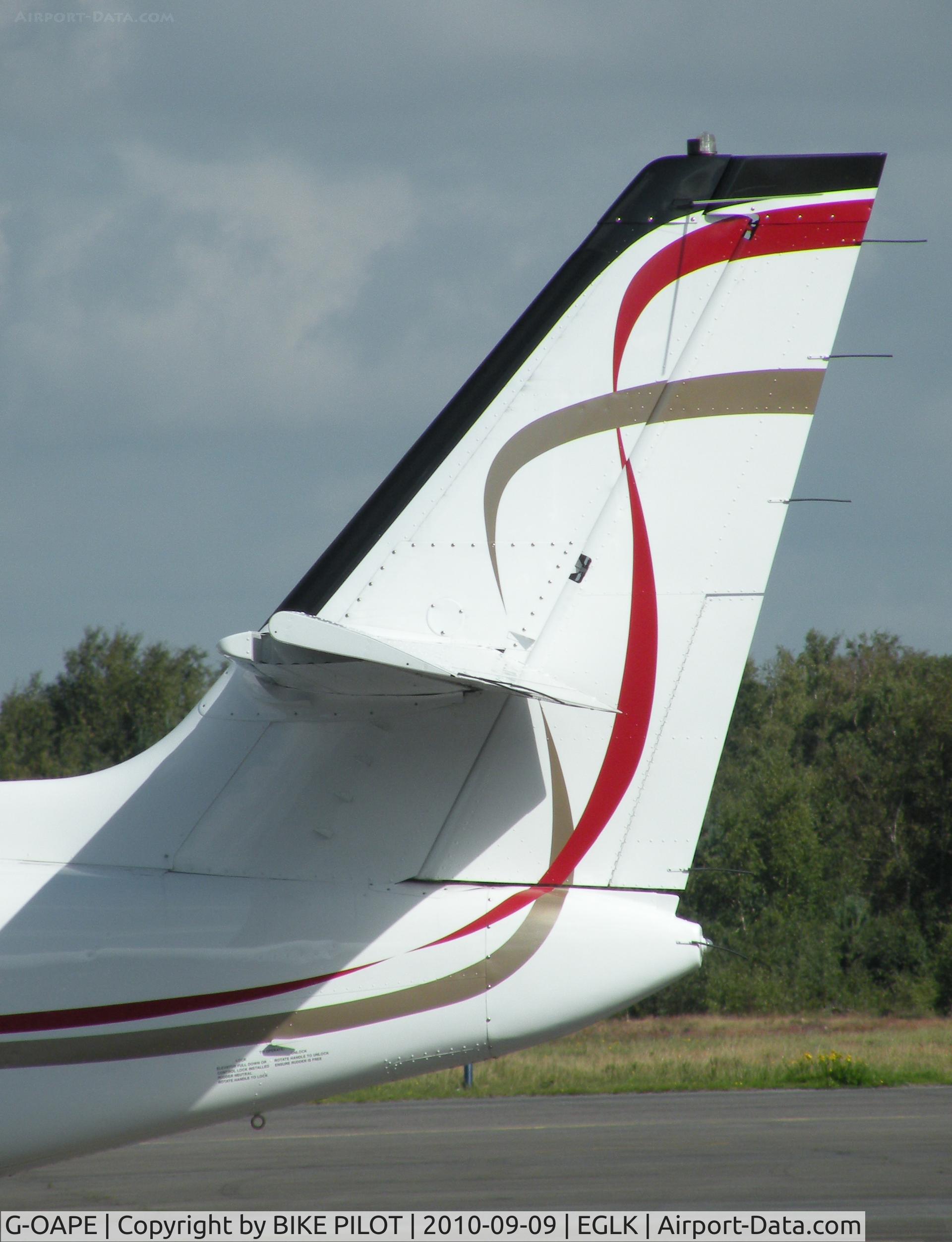 G-OAPE, 1983 Cessna T303 Crusader C/N T303-00245, Papa Echo tail feathers.