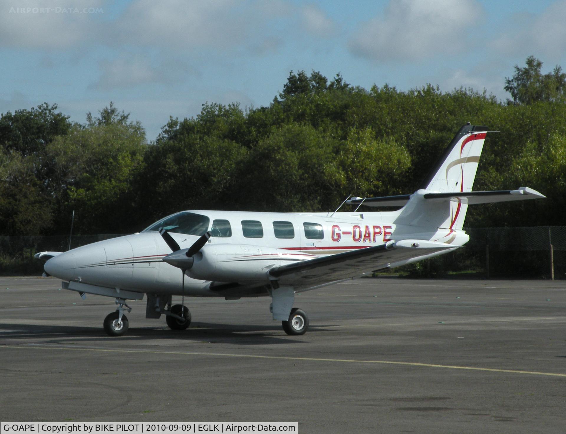 G-OAPE, 1983 Cessna T303 Crusader C/N T303-00245, Visitor on the terminal apron.
