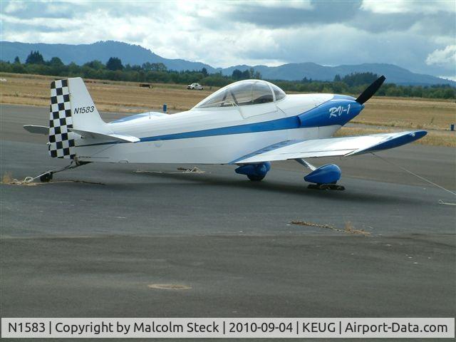 N1583, 1919 Vans RV-1 C/N 8620, This aircraft is a Stitz Playboy converted to an RV-1.

Photo taken August 2010... Eugene, Oregon.
This is a photo of the original aircraft as it appears today.  It has a Lycoming 0-290 power plant.