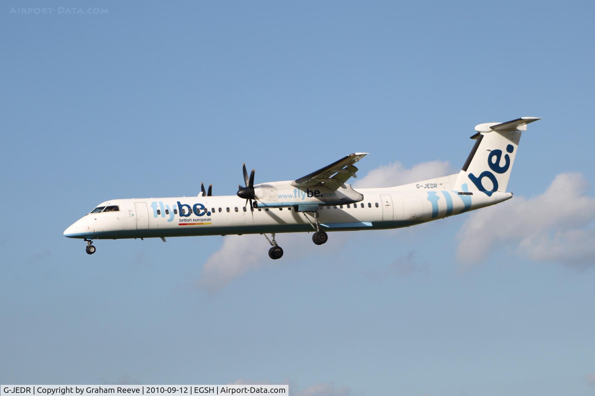 G-JEDR, 2003 De Havilland Canada DHC-8-402Q Dash 8 C/N 4087, Landing at Norwich.