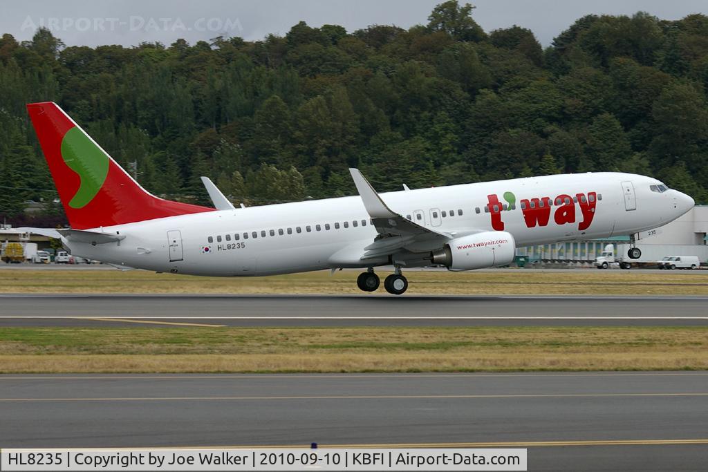 HL8235, 2010 Boeing 737-8KG C/N 39448, New Korean low cost carrier, T'Way Air, took delivery of a brand new 737-8KG on Sept. 10th, 2010. Aircraft seen departing BFI on its delivery journey.  Serial number: 39448 Line number: 3362
