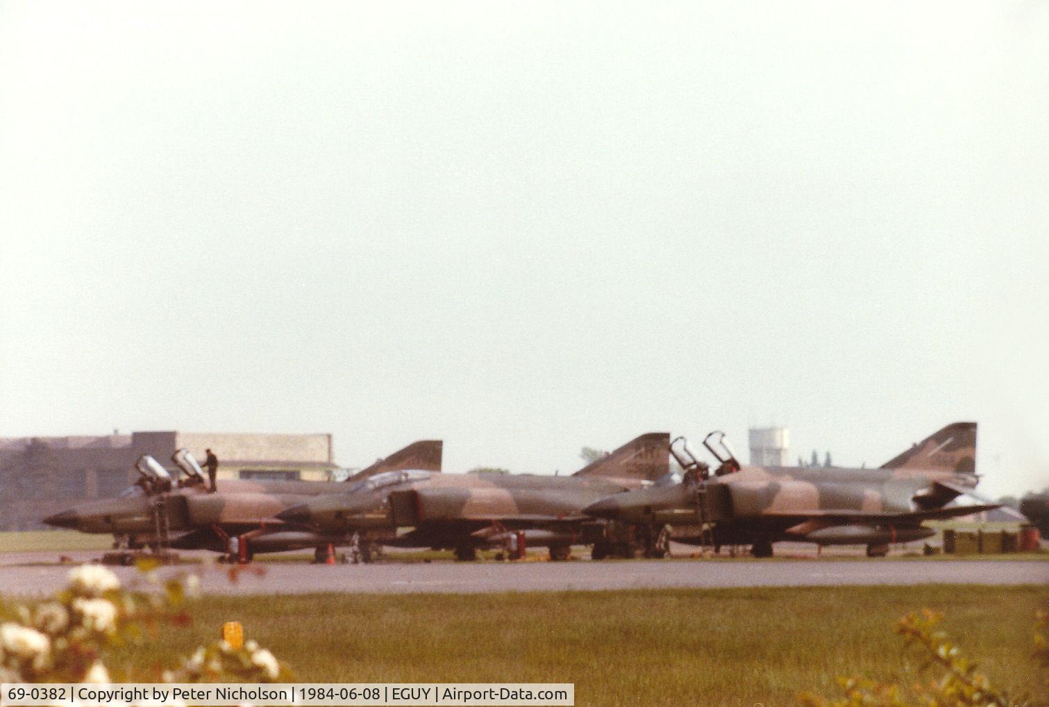 69-0382, 1968 McDonnell Douglas RF-4C Phantom II C/N 4008, RF-4C Phantom of 10th Tactical Reconnaissance Wing at RAF Alconbury on detachment to RAF Wyton in the Summer of 1984 - RF-4C 69-0383 alongside has the lizard camouflage scheme.