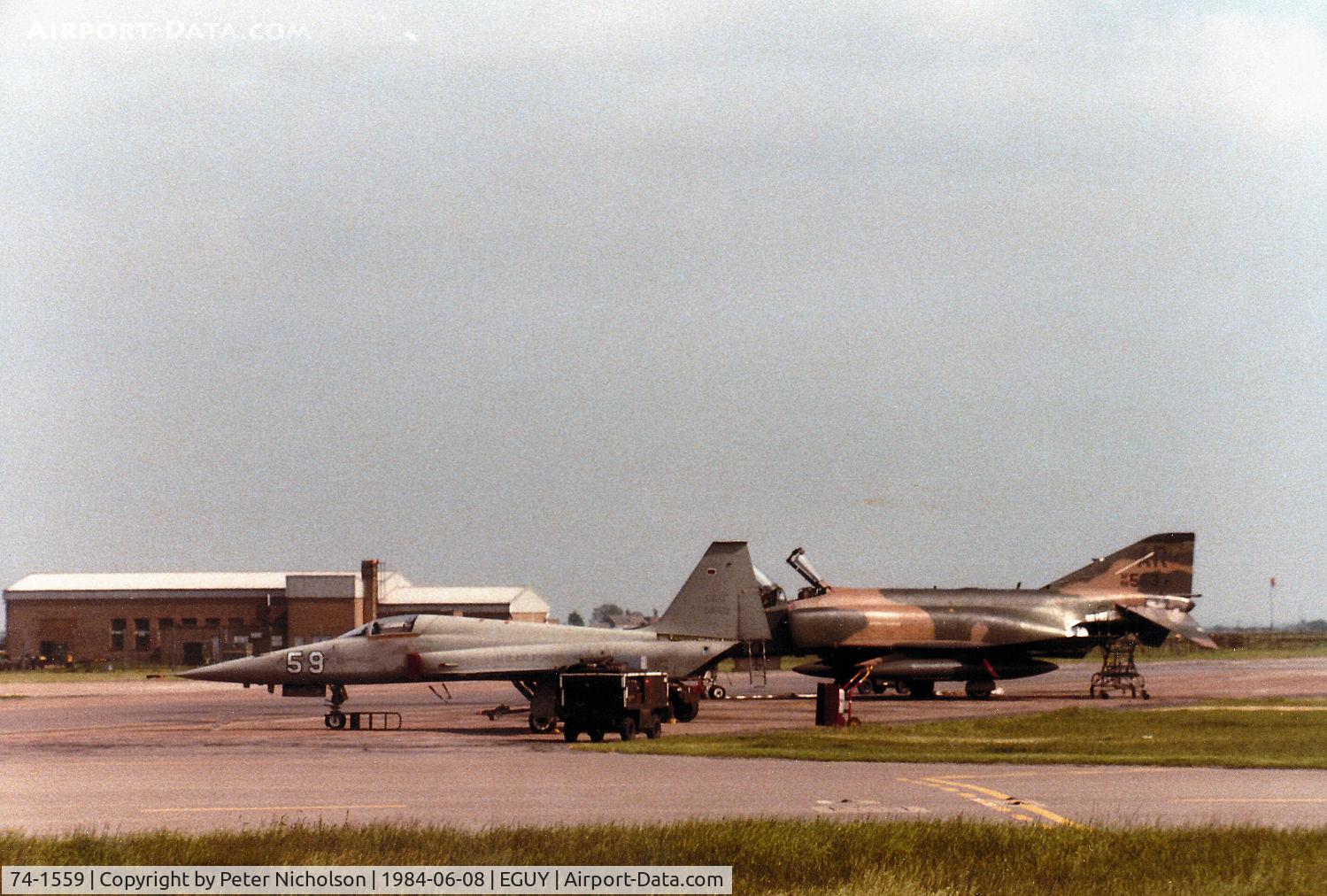 74-1559, 1974 Northrop F-5E Tiger II C/N R.1230, F-5E Tiger II of 527th Aggressor Squadron at RAF Alconbury on detachment to RAF Wyton in the Summer of 1984.