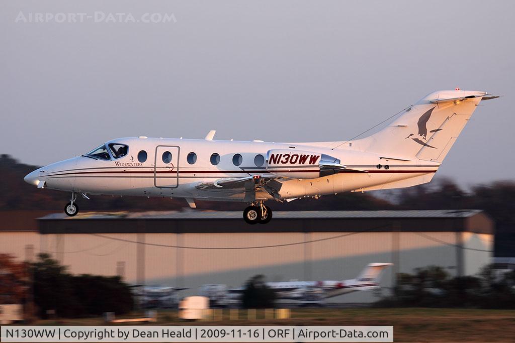 N130WW, 1997 Raytheon Aircraft Company 400A C/N RK-136, Widewaters Beechjet Aviation LLC's 1997 Beechcraft 400A Beechjet N130WW landing RWY 5 late in the day.