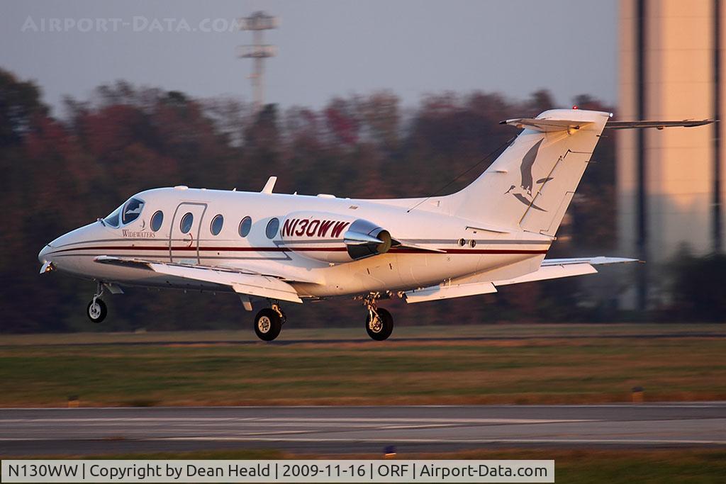 N130WW, 1997 Raytheon Aircraft Company 400A C/N RK-136, Widewaters Beechjet Aviation LLC's 1997 Beechcraft 400A Beechjet N130WW landing RWY 5 late in the day.