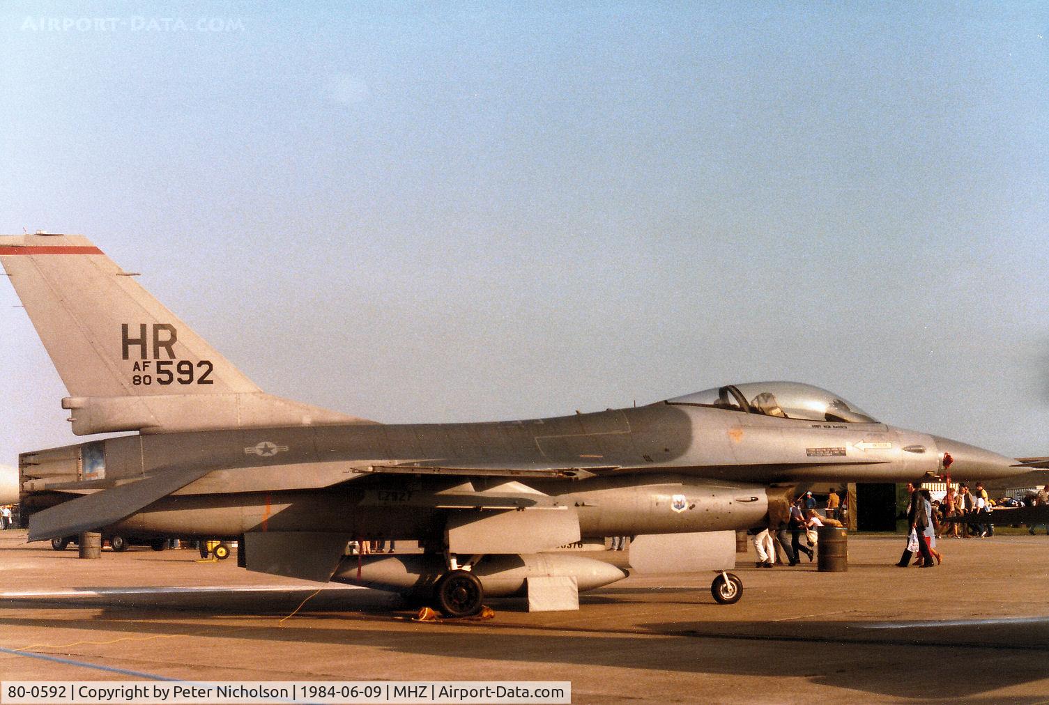 80-0592, 1980 General Dynamics F-16A Fighting Falcon C/N 6I-313, F-16A Falcon of 50th Tactical Fighter Wing based at Hahn on display at the 1984 RAF Mildenhall Air Fete.