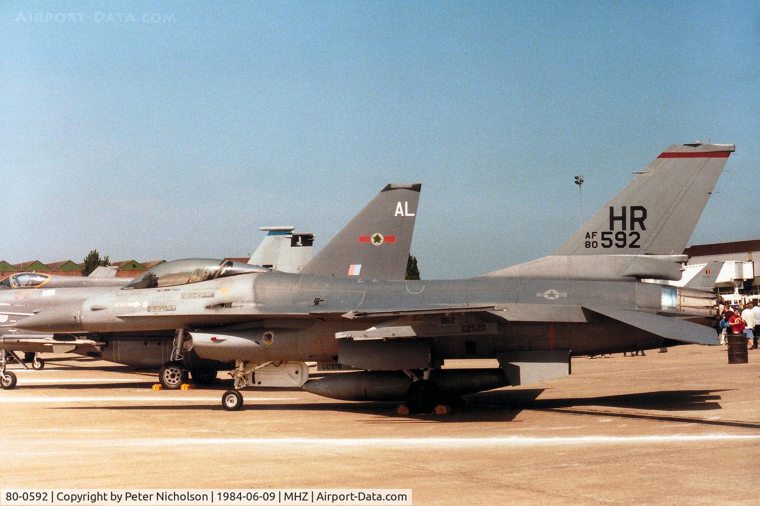 80-0592, 1980 General Dynamics F-16A Fighting Falcon C/N 6I-313, Another view of the 50th Tactical Fighter Wing F-16A Falcon on display at the 1984 RAF Mildenhall Air Fete.
