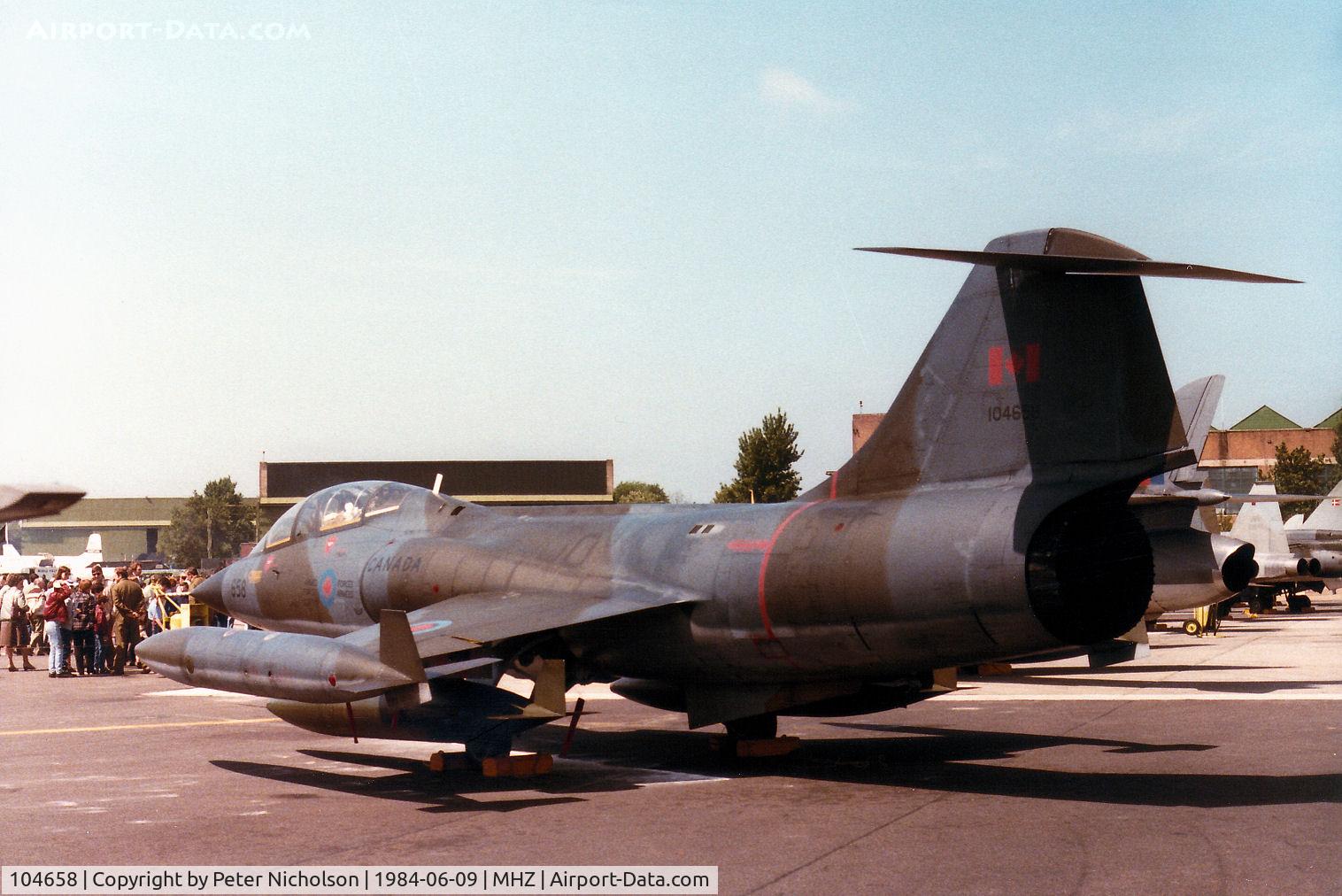 104658, Lockheed CF-104D Starfighter C/N 583A-5328, CF-104D Starfighter of the 1st Canadian Air Group on display at the 1984 RAF Mildenhall Air Fete.