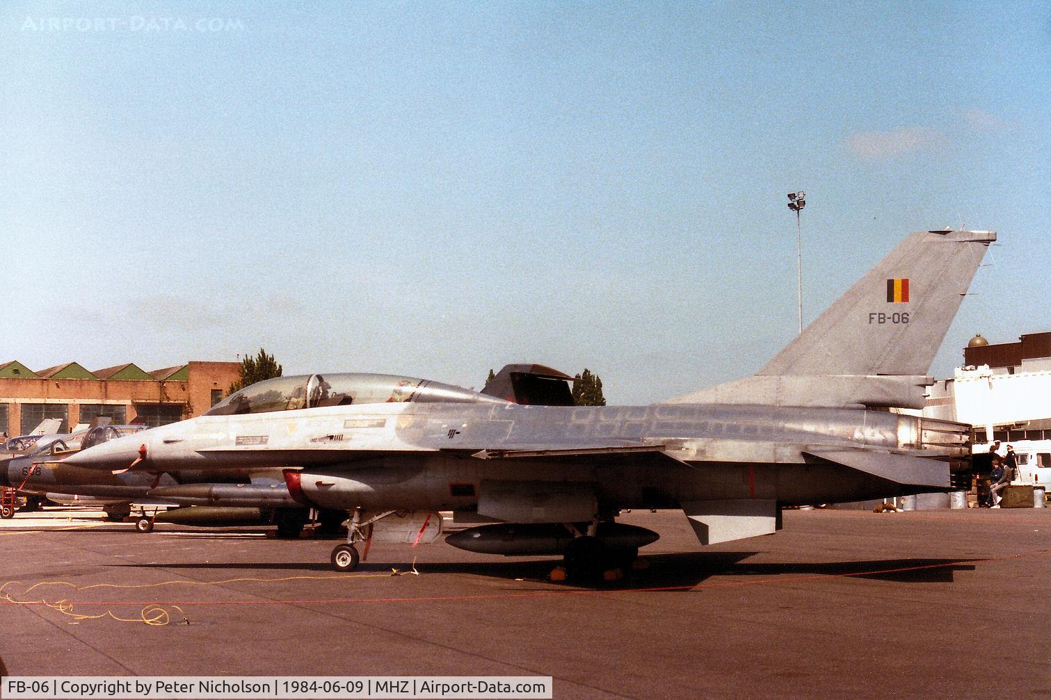 FB-06, 1978 SABCA F-16B Fighting Falcon C/N 6J-6, F-16B of 10 Wing Belgian Air Force on display at the 1984 RAF Mildenhall Air Fete.