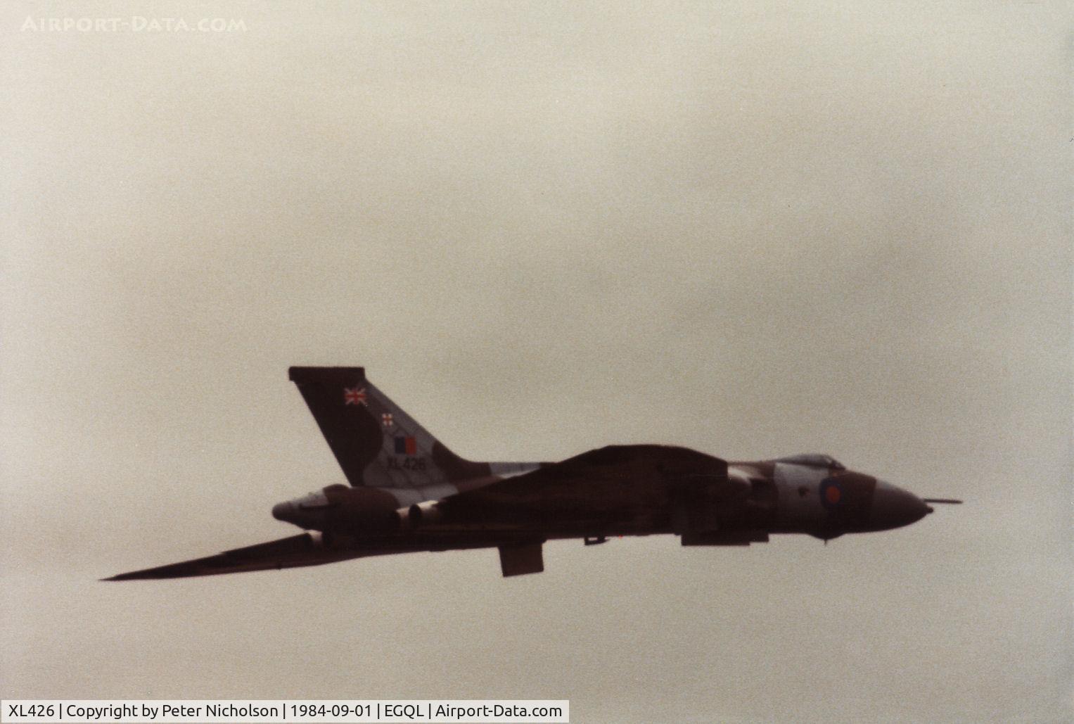 XL426, 1962 Avro Vulcan B.2 C/N Set 44, Vulcan B.2 of 50 Squadron at RAF Waddington climbing during a display at the 1984 RAF Leuchars Airshow.