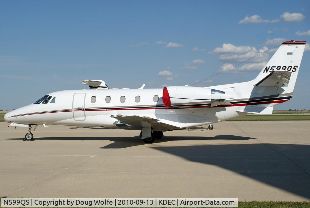 N599QS, 2007 Cessna 560XL C/N 560-5714, Parked next to the FAA control tower in Decatur, Illinois.  Built in 2007.