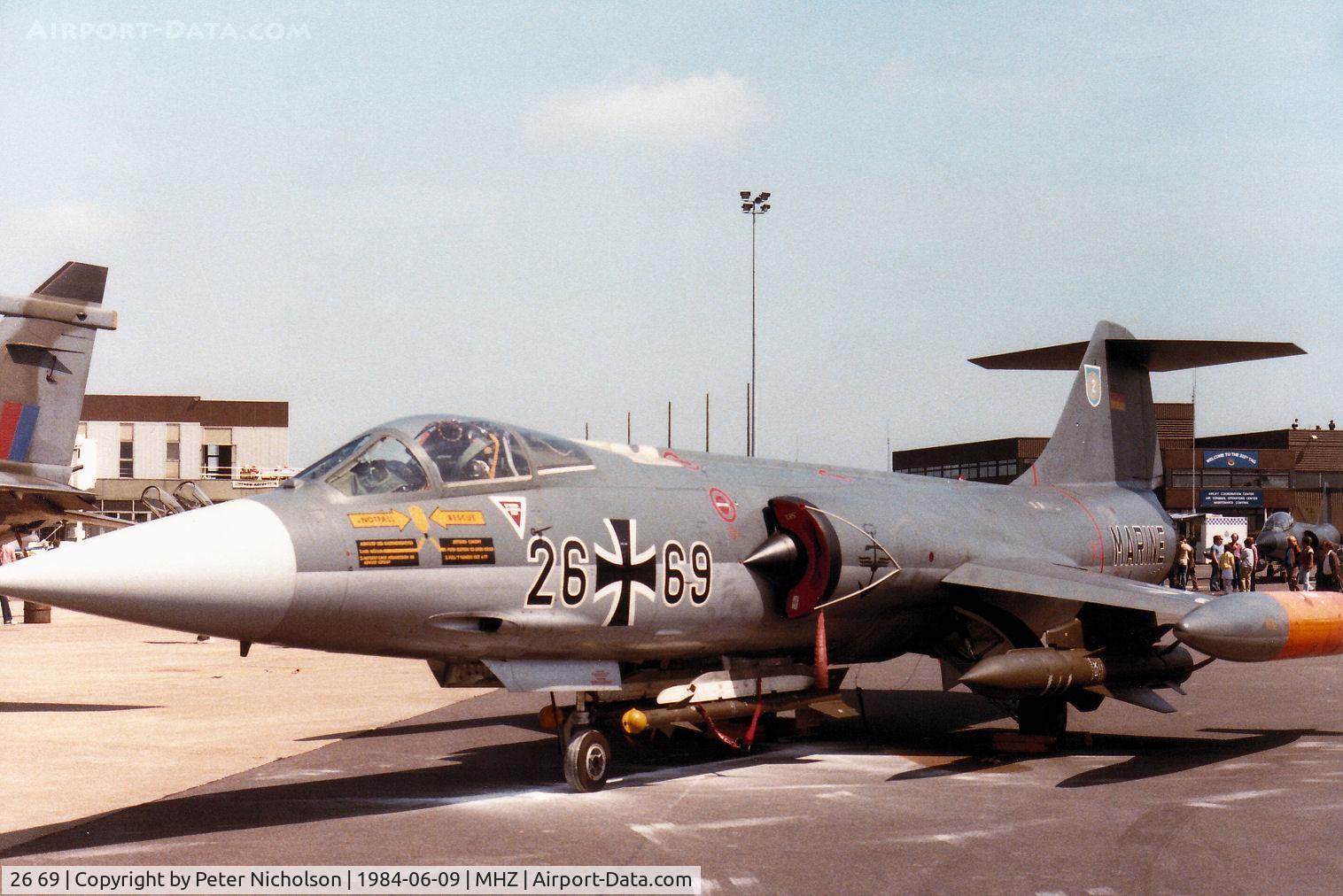 26 69, Lockheed F-104G Starfighter C/N 683-7415, F-104G Starfighter of MFG-2 at Nordholz on display at the 1984 RAF Mildenhall Air Fete.