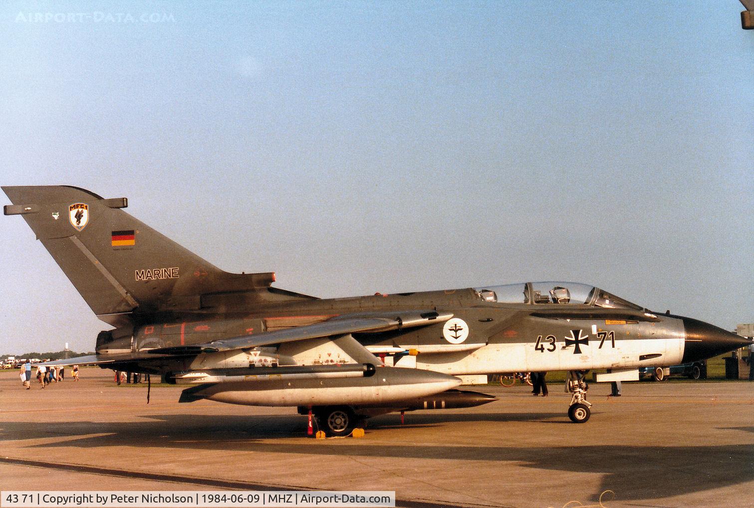 43 71, Panavia Tornado IDS C/N 186/GS044/4071, Tornado IDS of MFG-1 based at Jagel on display at the 1984 RAF Mildenhall Air Fete.