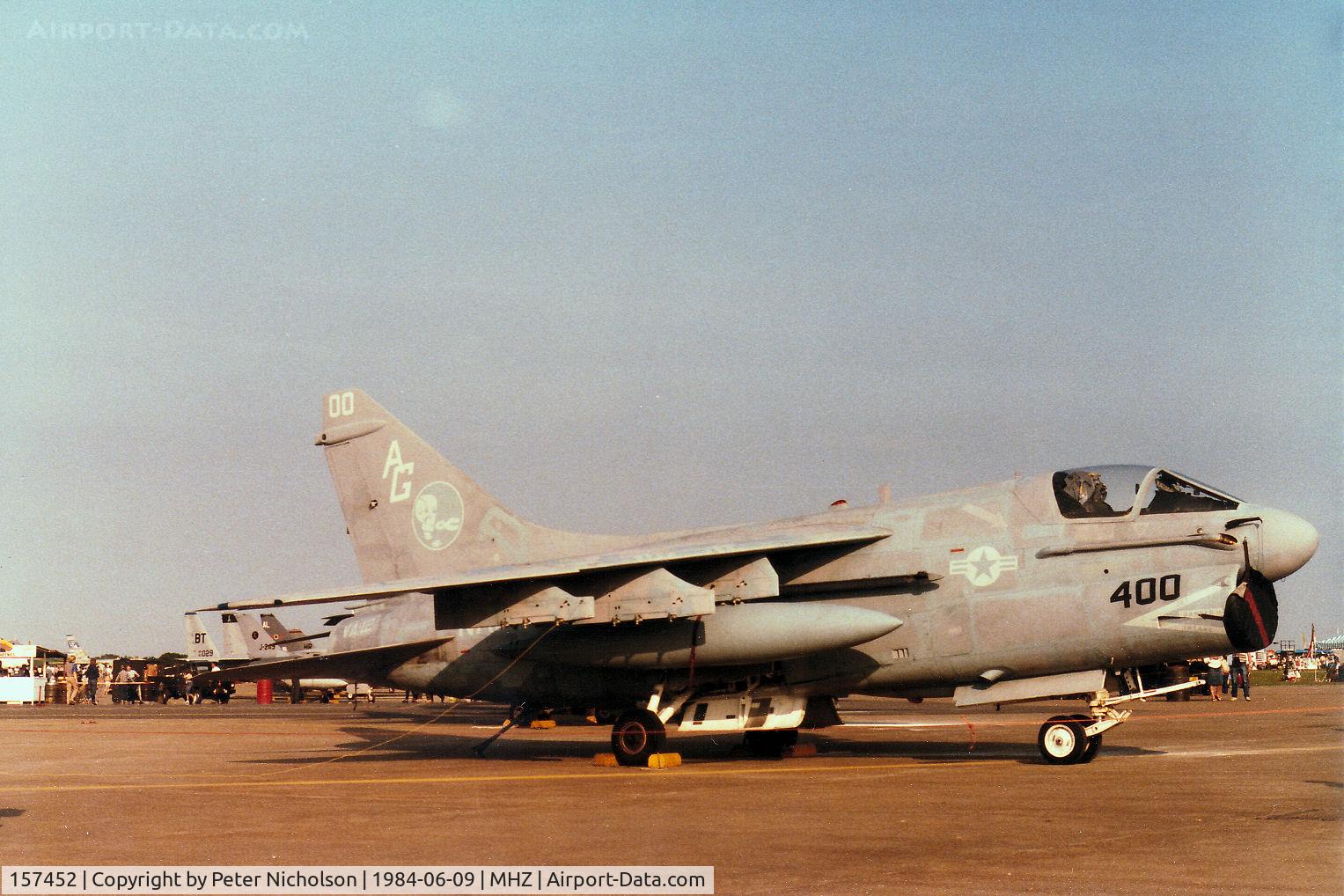 157452, LTV A-7E Corsair II C/N E-175, Another view of the VA-12 A-7E Corsair on display at the 1984 RAF Mildenhall Air Fete.