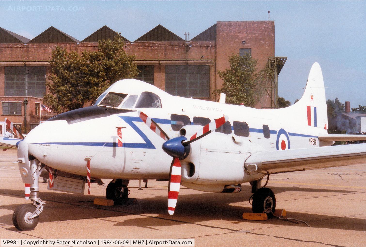 VP981, De Havilland DH-104 Devon C.2 C/N 04205, Devon C.2 of 207 Squadron at RAF Northolt on display at the 1984 RAF Mildenhall Air Fete.