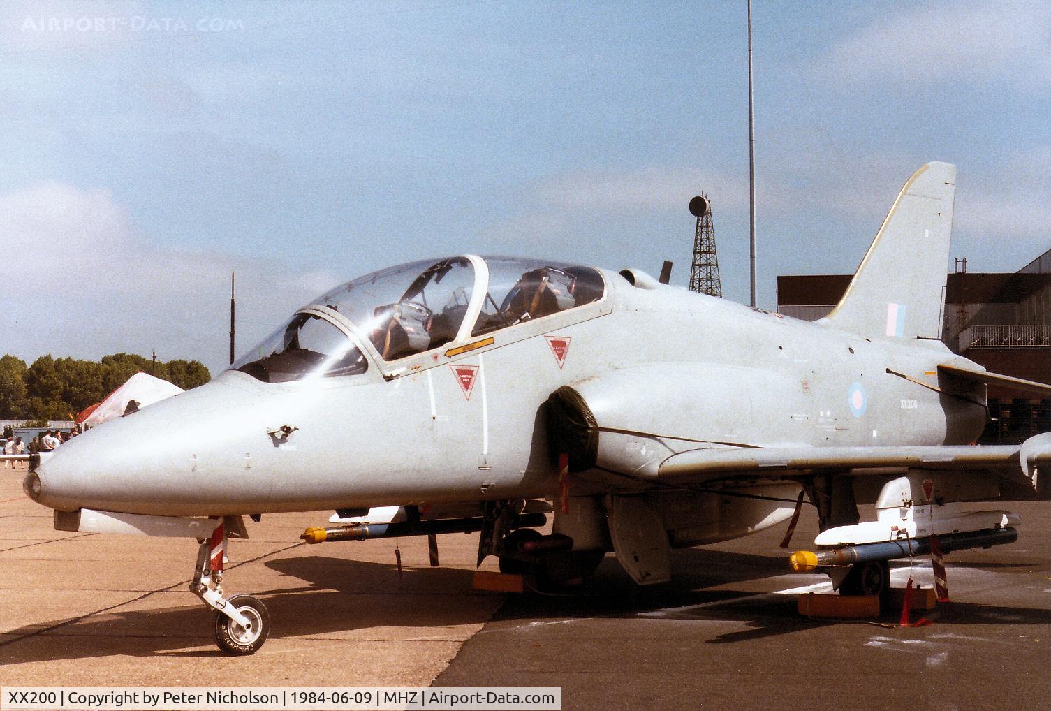 XX200, 1978 Hawker Siddeley Hawk T.1A C/N 047/312047, Hawk T.1A of 2 Tactical Weapons Unit at RAF Brawdy on display at the 1984 RAF Mildenhall Air Fete.