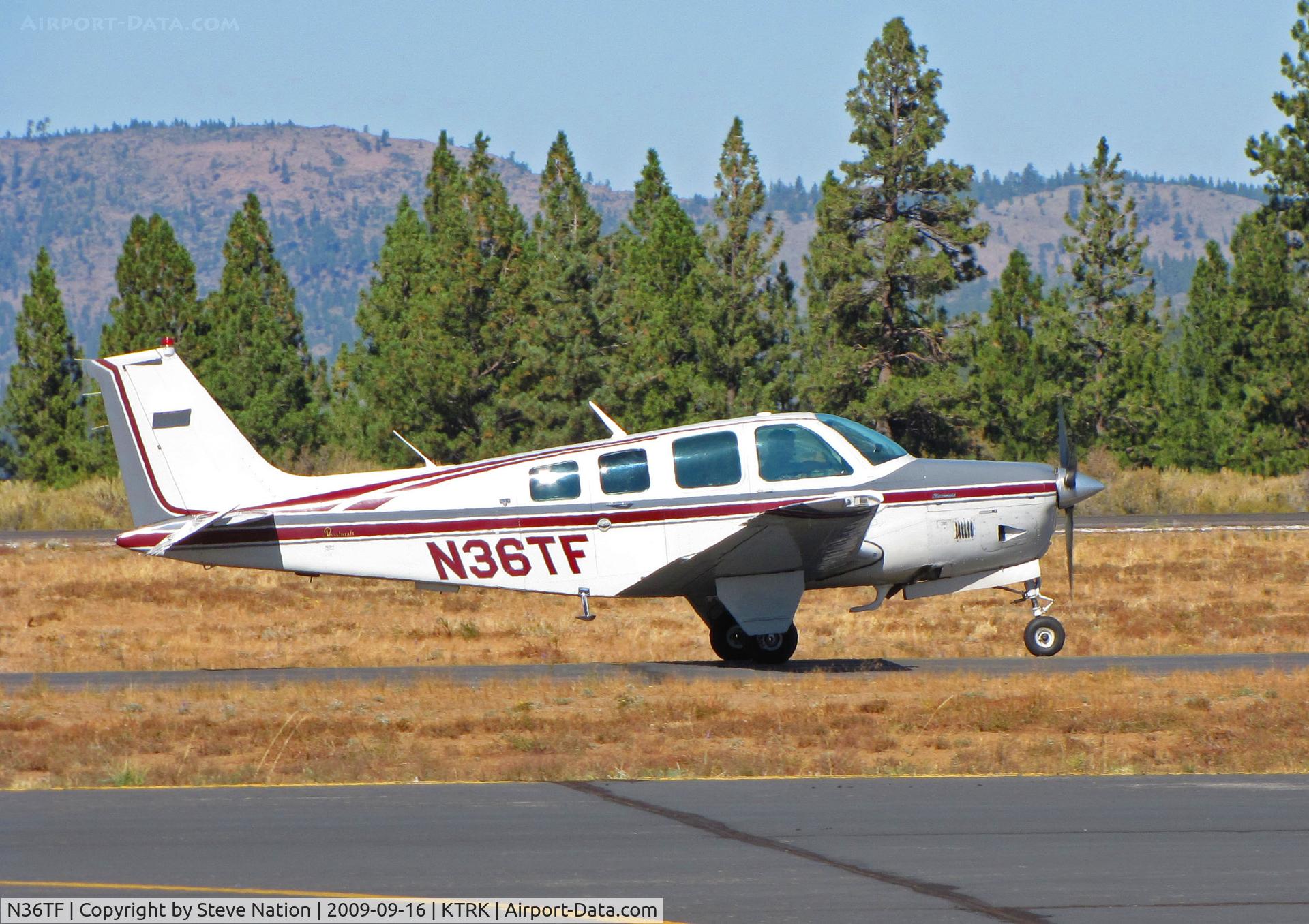 N36TF, 1982 Beech B36TC Bonanza C/N EA-328, Visiting Beech B36TC rolling out at Truckee-Tahoe Airport