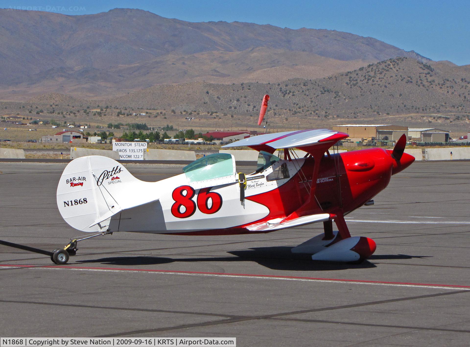 N1868, 1973 Pitts S-1 Special C/N 3, Race #86 1973 Brockhaus PITTS SPECIAL S-1 (Bar-Air Racing) being towed back to hangar from Biplane Class heat @ 2009 Reno Air Races