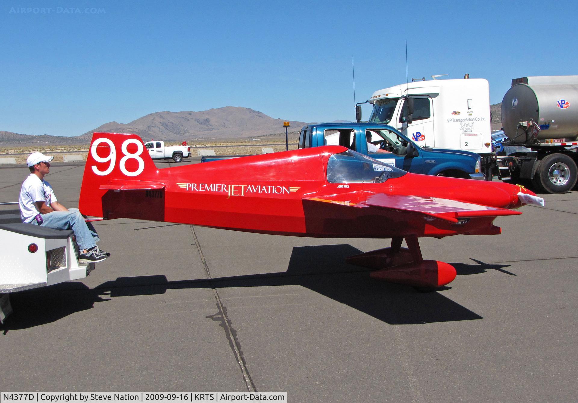 N4377D, 1999 Cassutt Racer C/N 1138, Race #98 Premier Jet Aviation 999 Allen Terry L CASSUTT being towed after Formula I Race heat @ 2009 Reno Air Races