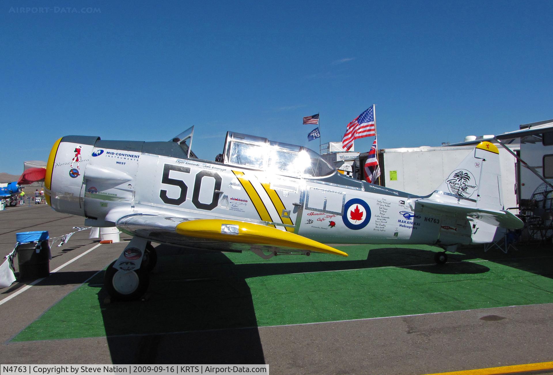 N4763, Noorduyn AT-16 Harvard II C/N 76-3701, Race #50 AT-6C in Royal Canadian Navy with yellow colors and 