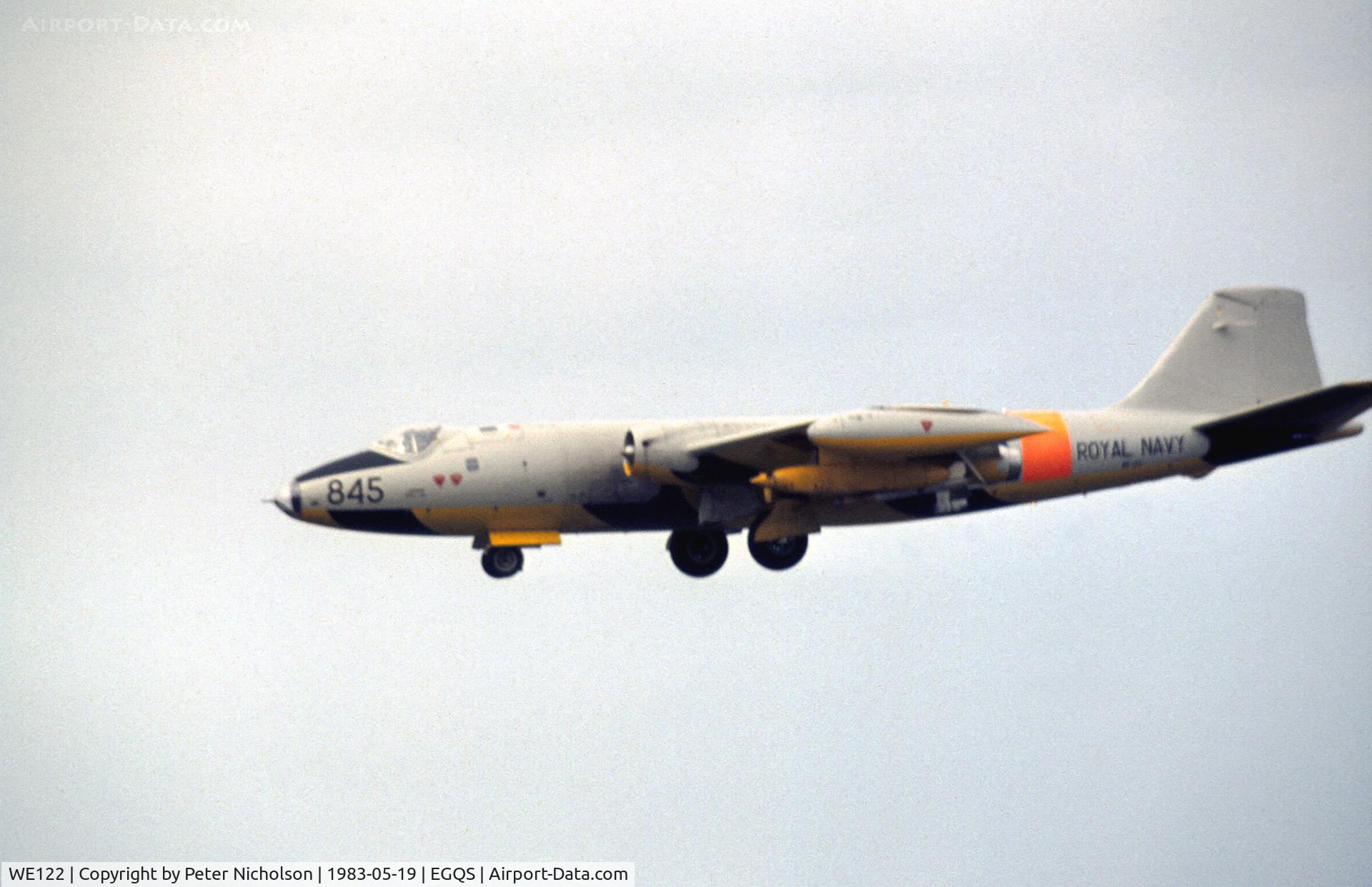 WE122, 1952 English Electric Canberra TT.18 C/N EEP71086, Canberra TT.18 of FRADU - Fleet Requirements and Air Directions Unit - seen at RAF Lossiemouth in May 1983.