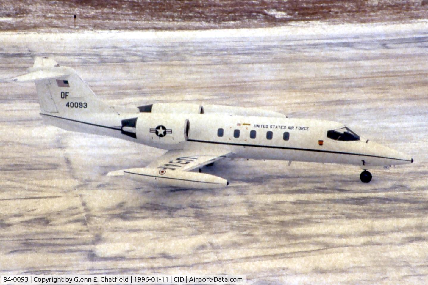 84-0093, 1984 Gates Learjet C-21A C/N 35A-539, Looking from the control tower as he pulls into the ramp.  The 35mm slide film got hot and gave a brown haze to the photos.
