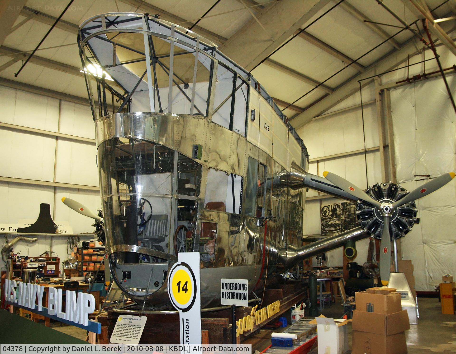 04378, 1942 Goodyear ZNP-K (K-28) C/N C-86, The control car and two Pratt & Whitney R-1340 engines are undergoing restoration at the New England Air Museum.