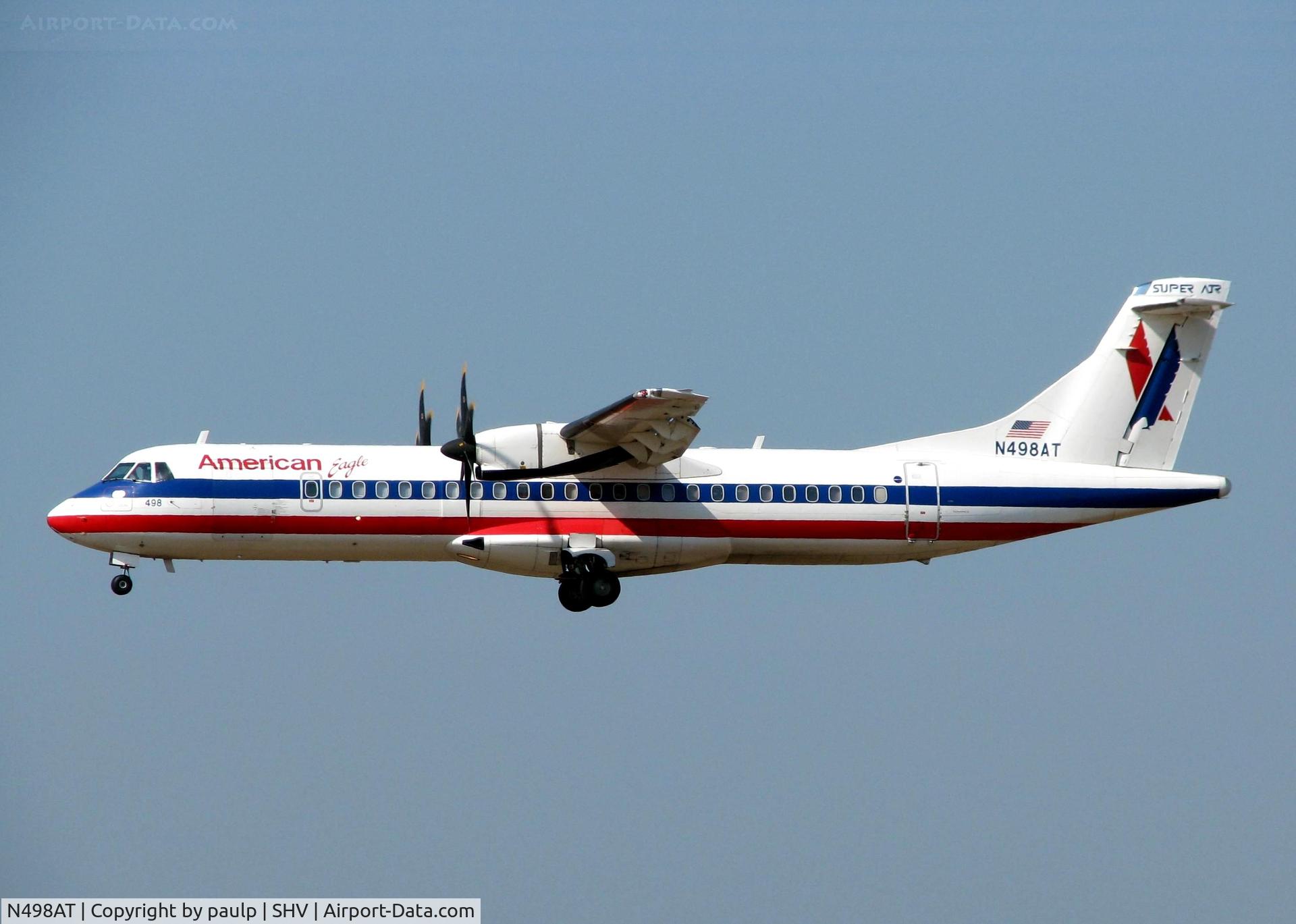 N498AT, 1997 ATR 72-212A C/N 498, Landing on 14 at Shreveport Regional.