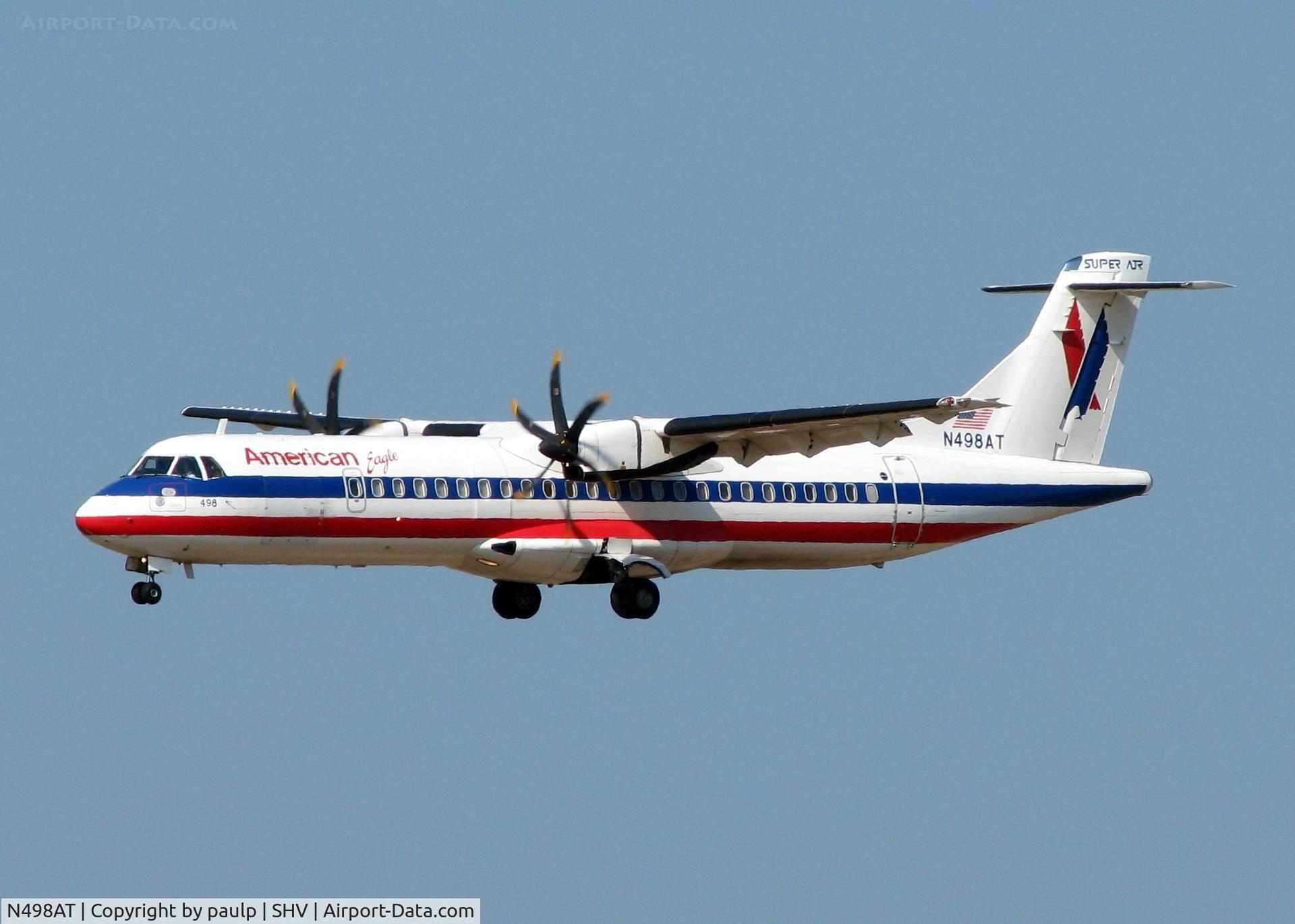 N498AT, 1997 ATR 72-212A C/N 498, Landing on 14 at Shreveport Regional.