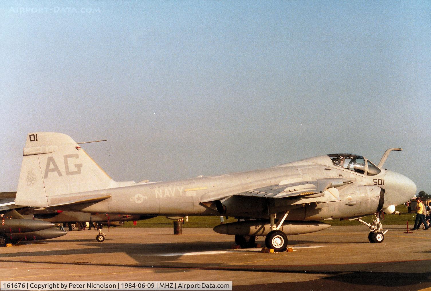 161676, Grumman A-6E Intruder C/N I-653, A-6E Intruder of Attack Squadron VA-65 aboard the USS Dwight D Eisenhower on display at the 1984 RAF Mildenhall Air Fete.