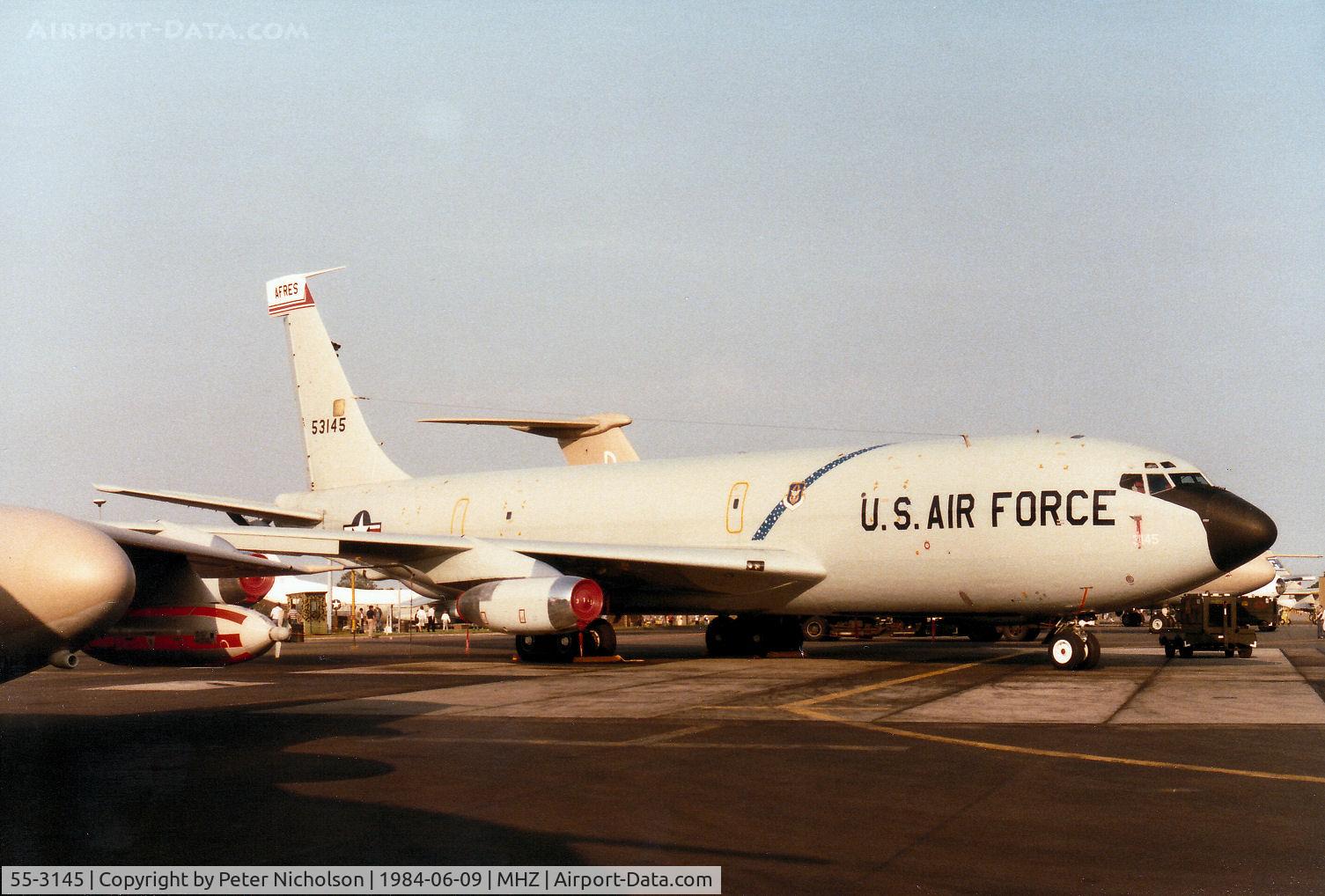 55-3145, 1955 Boeing KC-135A Stratotanker C/N 17261, KC-135A Stratotanker of 314th Air Refuelling Squadron on display at the 1984 RAF Mildenhall Air Fete.