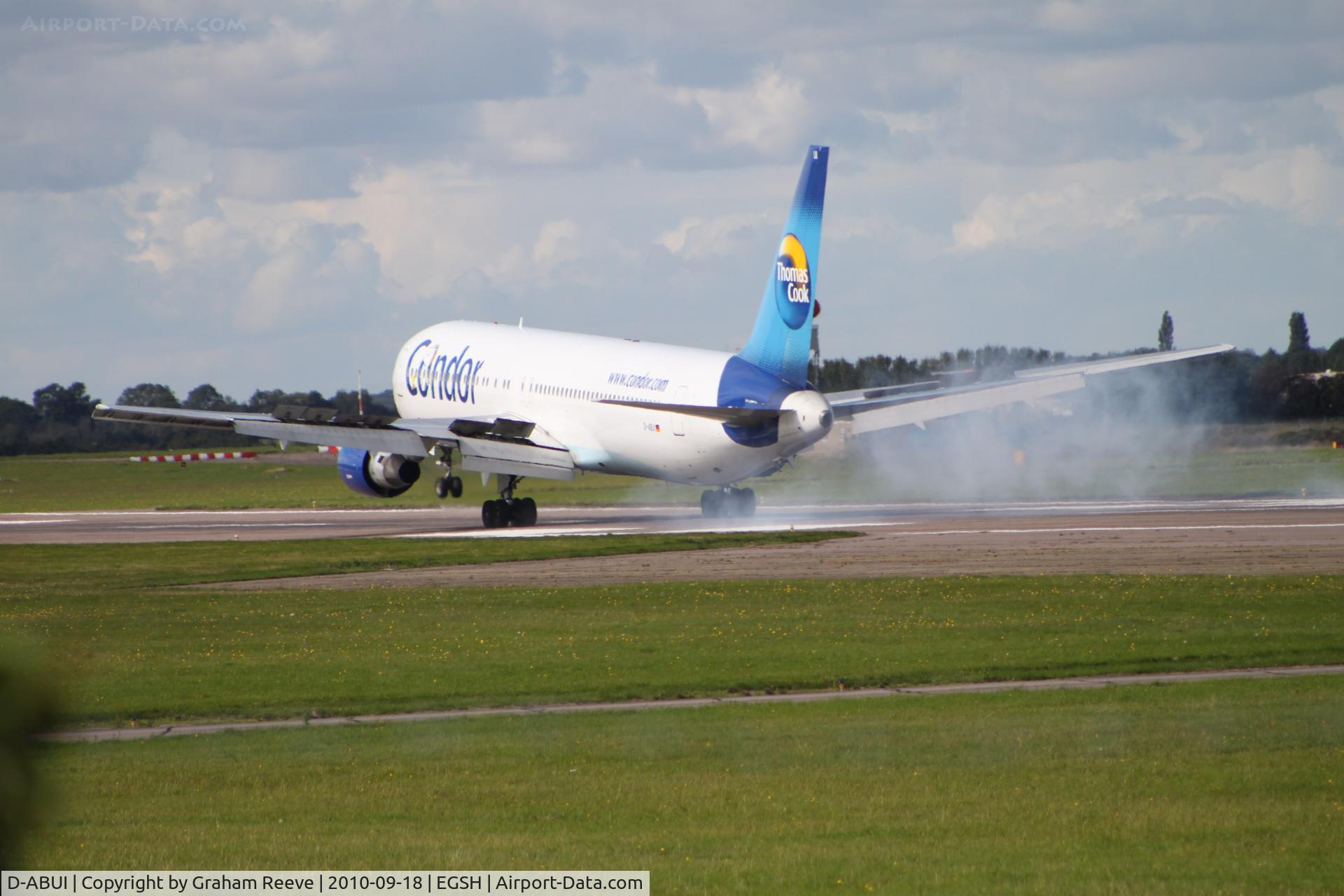 D-ABUI, 1994 Boeing 767-330/ER C/N 26988, Landing at Norwich.