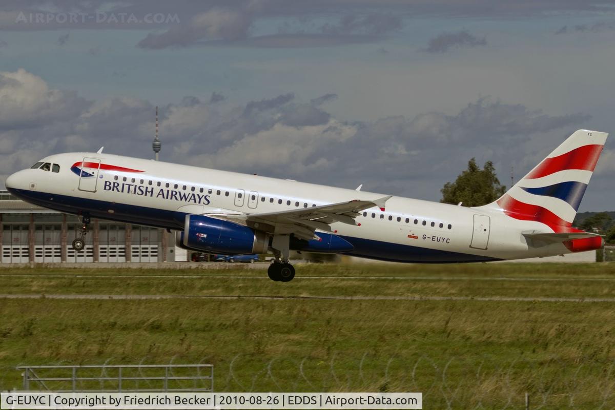 G-EUYC, 2008 Airbus A320-232 C/N 3721, departure from Stuttgart