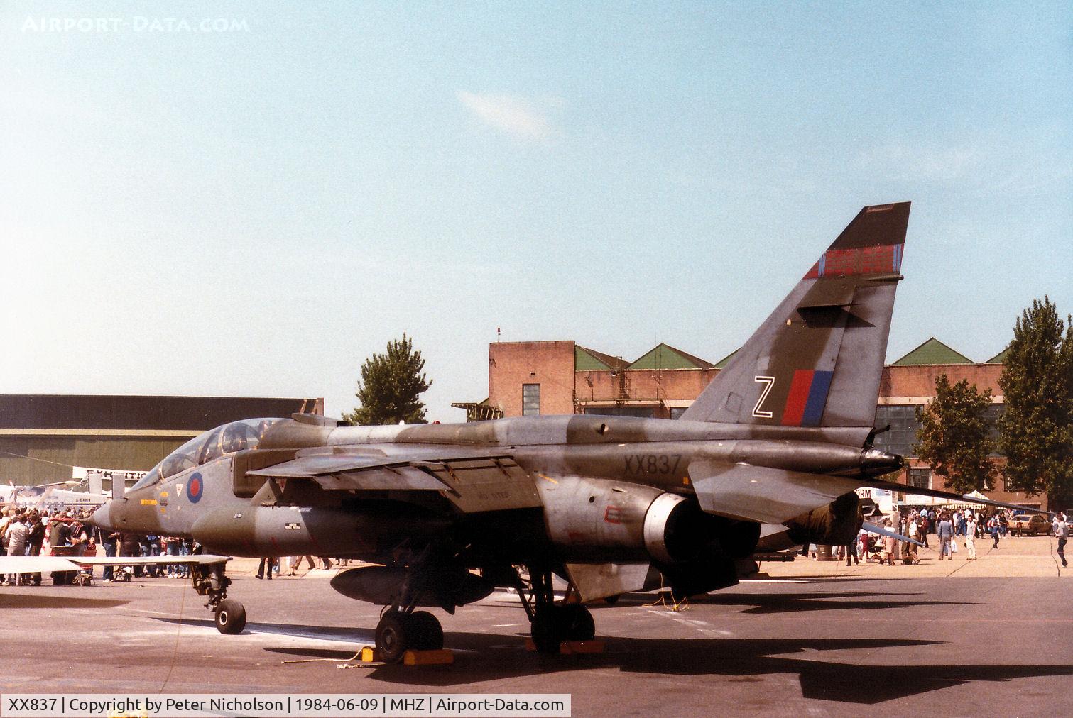 XX837, 1975 Sepecat Jaguar T.2 C/N B.25, Jaguar T.2 of 226 Operational Conversion Unit based at RAF Lossiemouth on display at the 1984 RAF Mildenhall Air Fete.