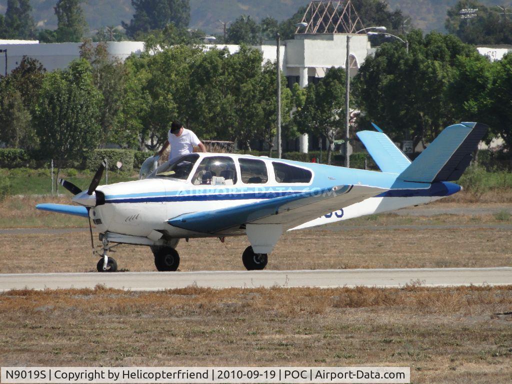 N9019S, 1965 Beech S35 Bonanza C/N D-7949, Nose wheel is not straight and caused ship to stop, pilot is exiting on runway 26L