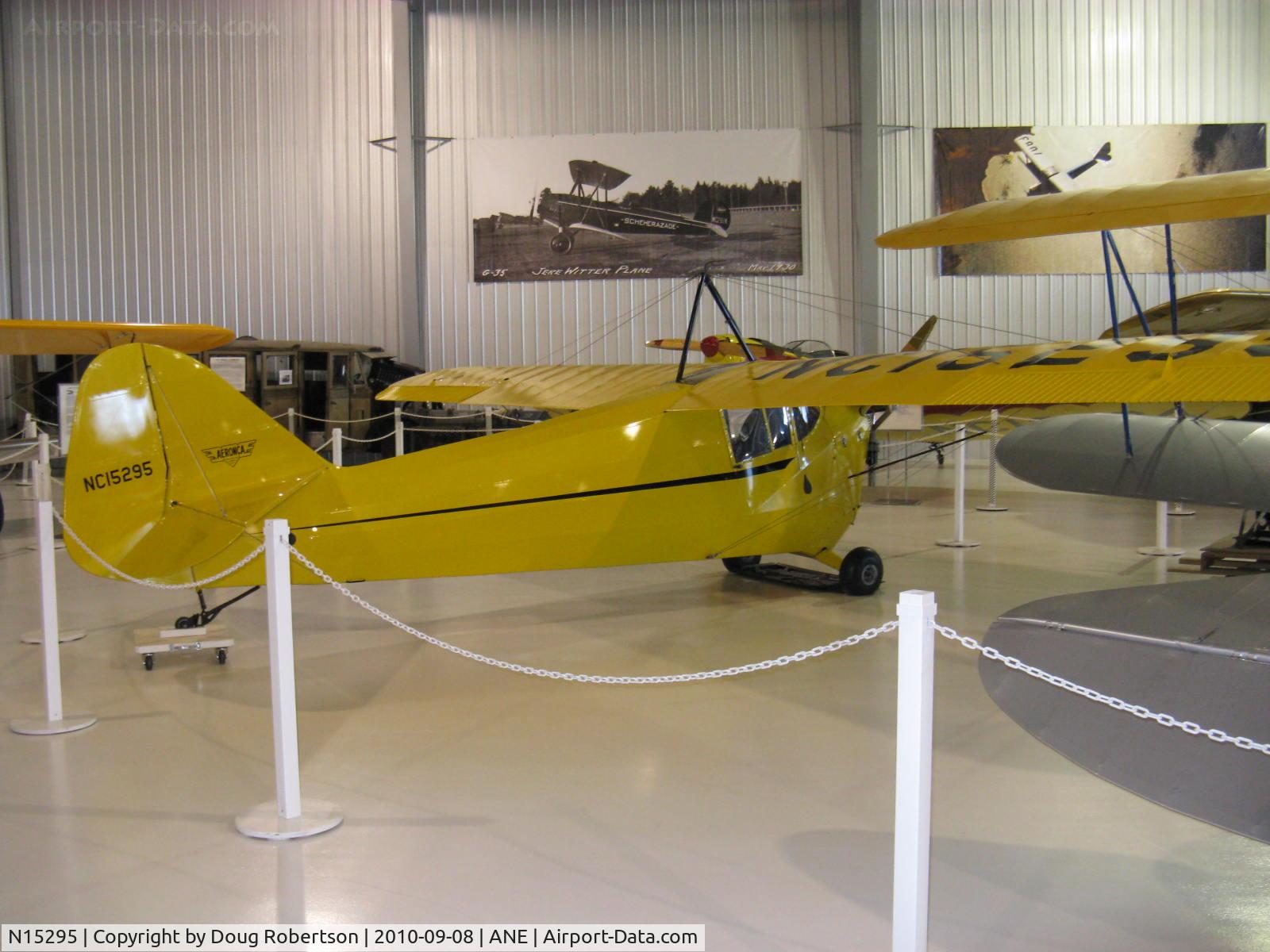N15295, 1936 Aeronca C-3 C/N 623, 1936 Aeronca C-3, Aeronca two cylinder E-113 37 Hp, a diminutive two-place successful production aircraft, at Golden Wings Museum.