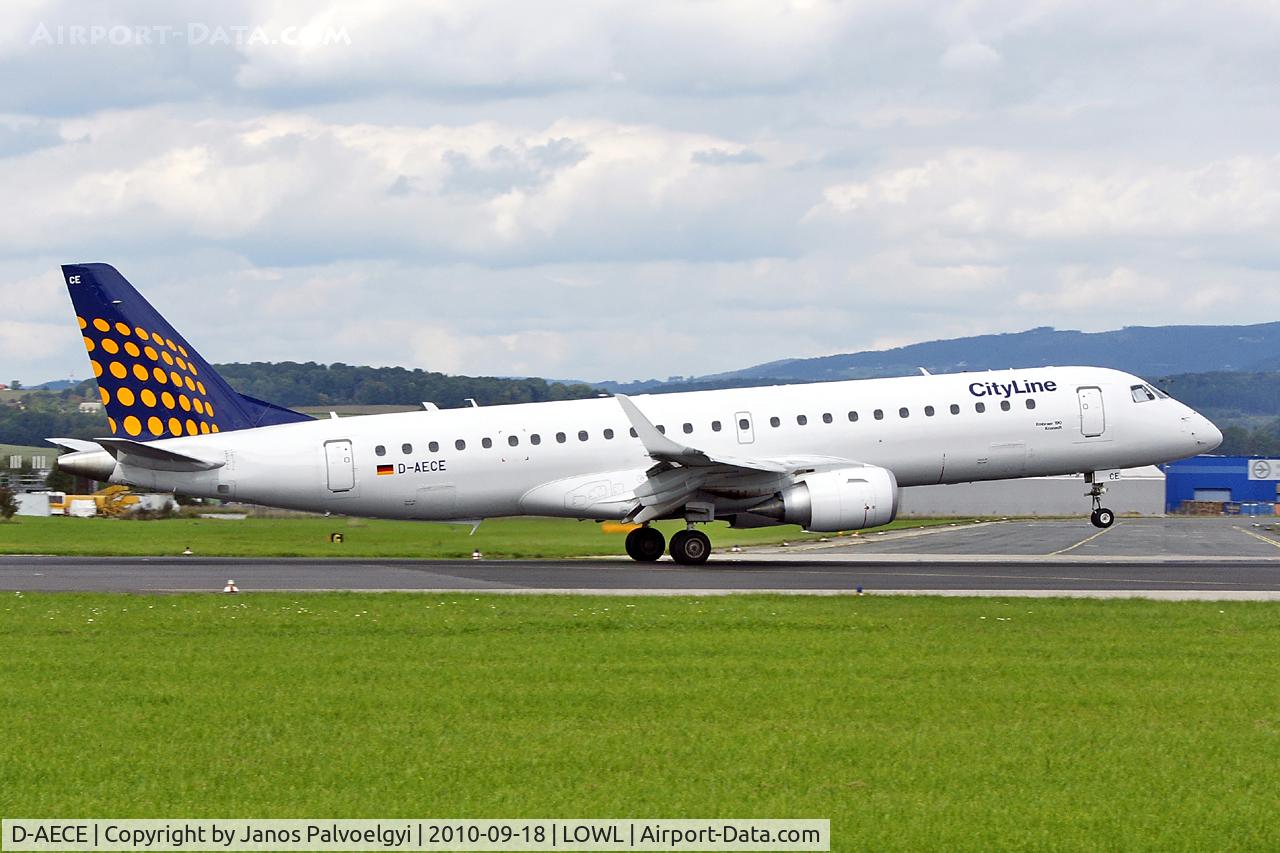 D-AECE, 2010 Embraer 190LR (ERJ-190-100LR) C/N 19000341, Lufthansa Embraer ERJ -190 landet in LOWL/LNZ
on RWY09