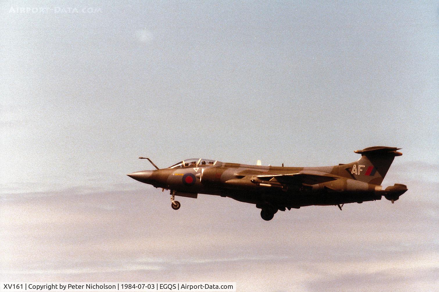 XV161, 1966 Hawker Siddeley Buccaneer S.2B C/N B3-02-66, Buccaneer S.2B of 12 Squadron on final approach to Runway 23 at RAF Lossiemouth in the Summer of 1984.