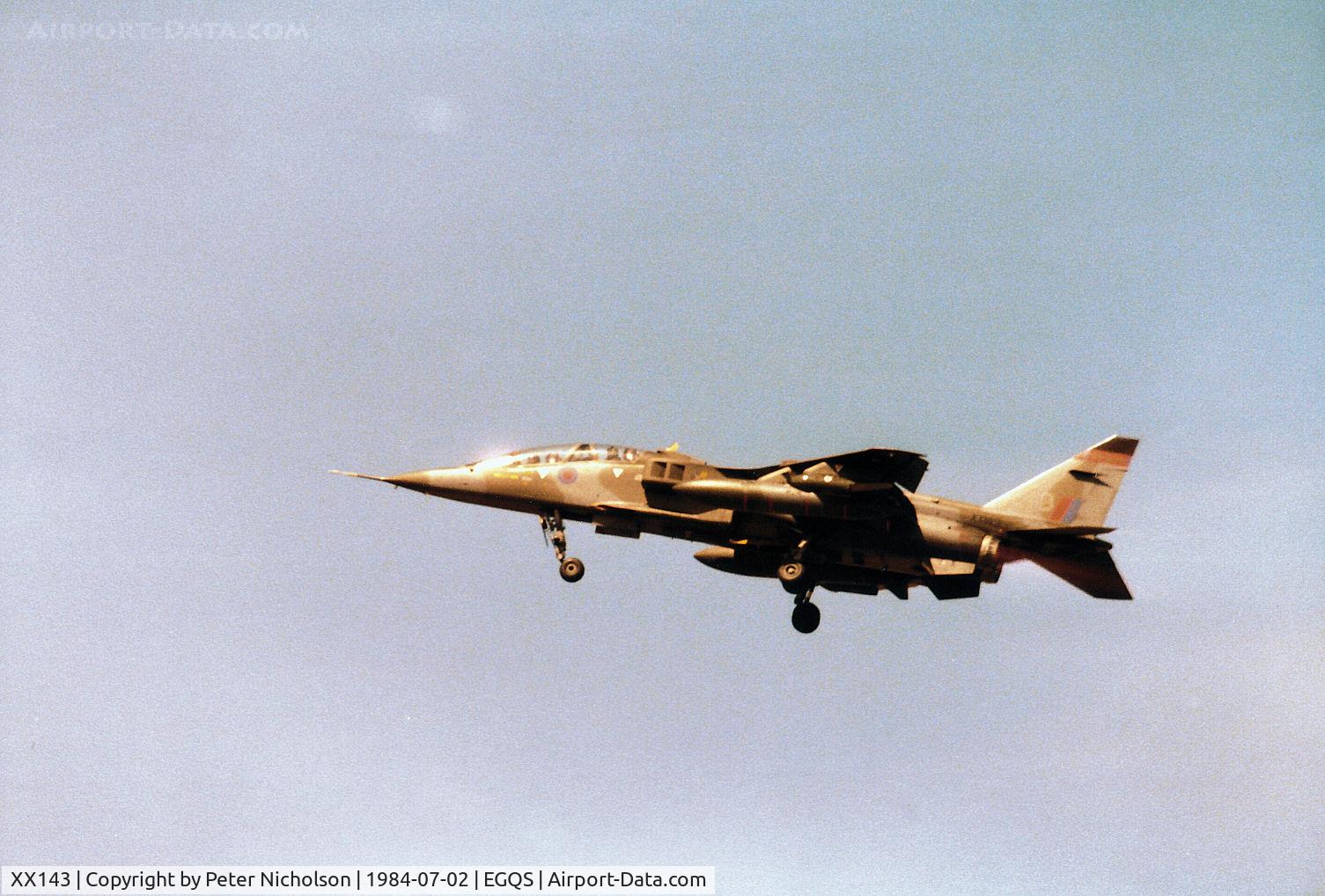 XX143, 1974 Sepecat Jaguar T.2 C/N B.8, Jaguar T.2 of 226 Operational Conversion Unit climbing out of RAF Lossiemouth in the Summer of 1984.