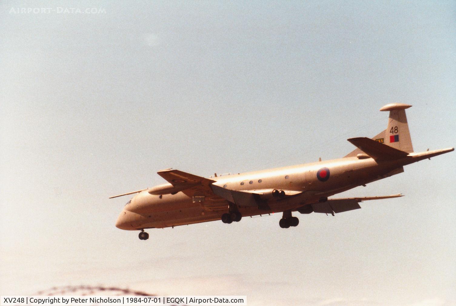 XV248, Hawker Siddeley Nimrod MR.2 C/N 8023, Nimrod MR.2 of 120 Squadron landing at RAF Kinloss in the Summer of 1984.