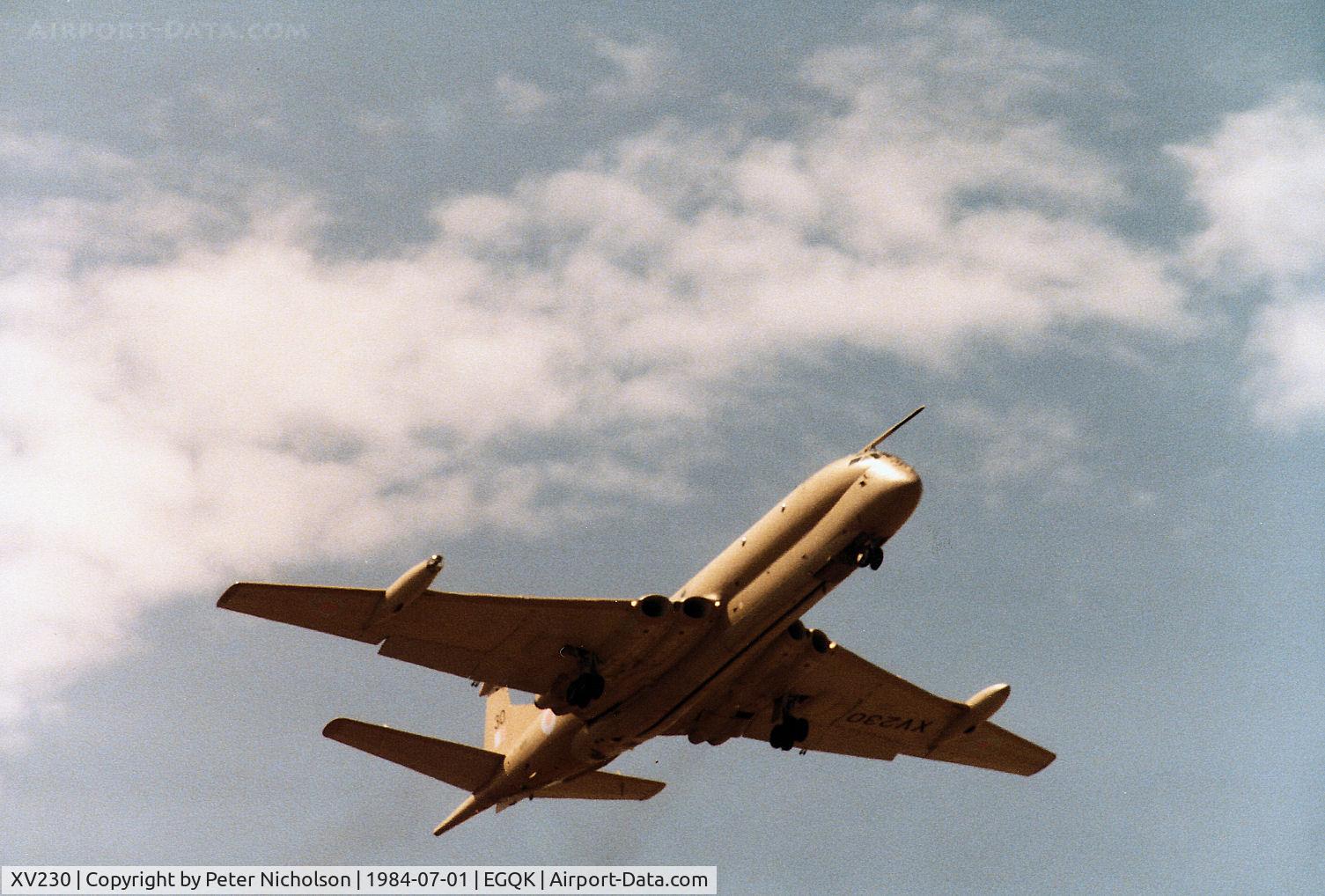 XV230, 1969 Hawker Siddeley Nimrod MR.2 C/N 8005, Nimrod MR.2 of the Kinloss Maritime Wing on approach to RAF Kinloss in the Summer of 1984.