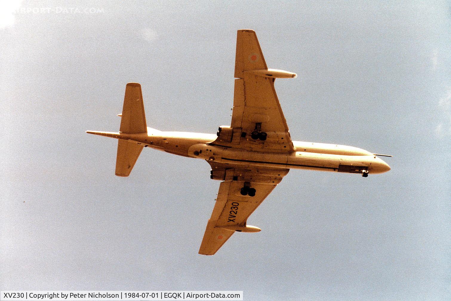 XV230, 1969 Hawker Siddeley Nimrod MR.2 C/N 8005, Nimrod MR.2 of the Kinloss Maritime Wing landing at RAF Kinloss in the Summer of 1984.