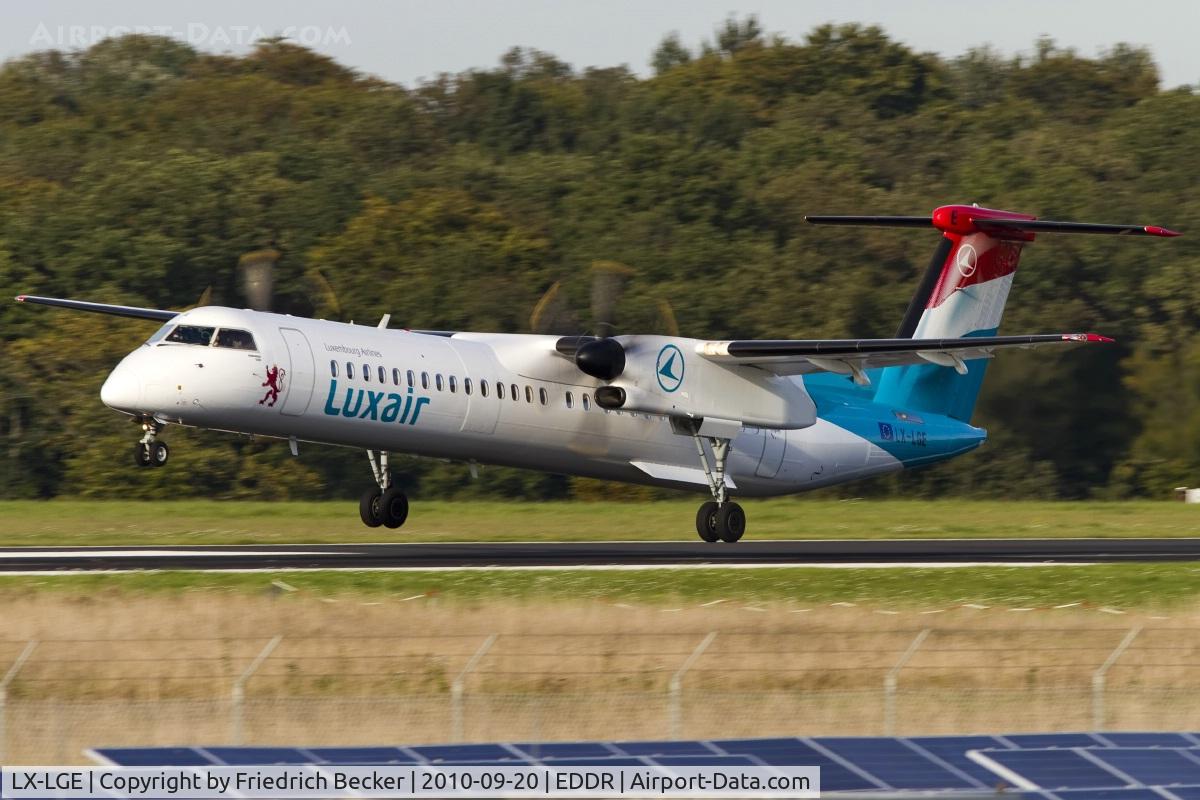 LX-LGE, 2009 De Havilland Canada DHC-8-402Q Dash 8 C/N 4284, moments prior touchdown