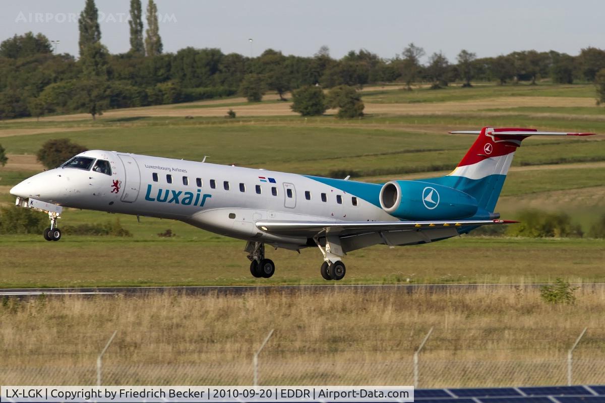 LX-LGK, 2005 Embraer ERJ-135LR (EMB-135LR) C/N 14500886, moments prior touchdown